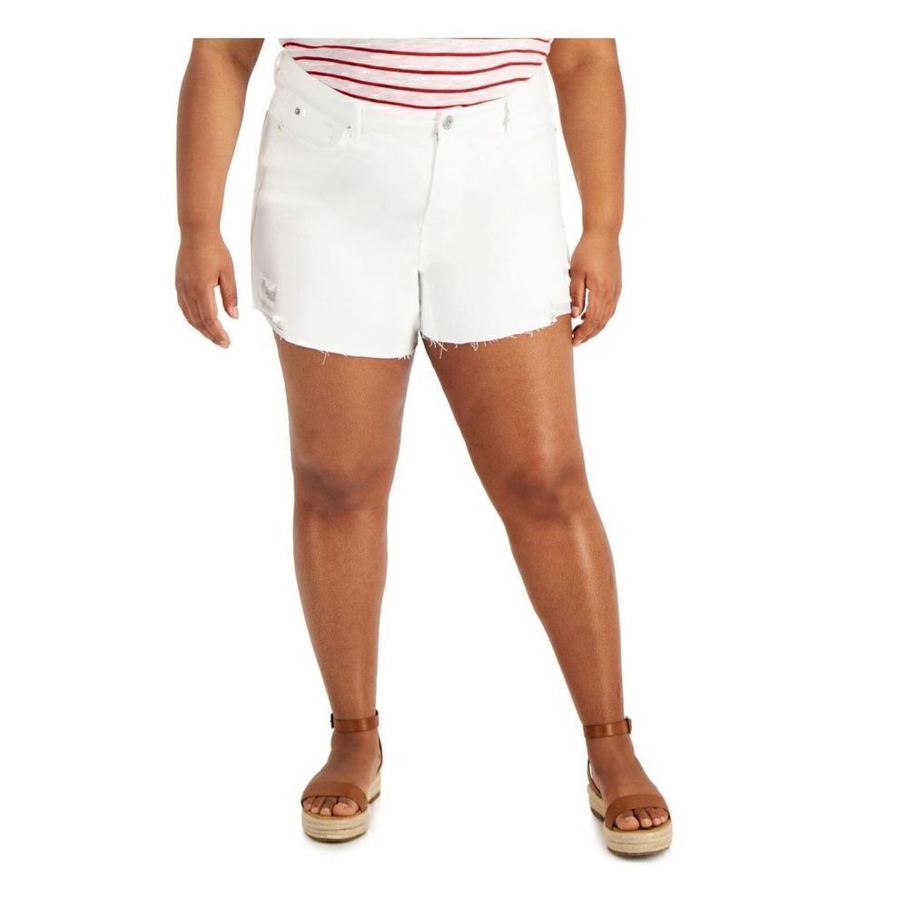 Brand New INC Denim White Distressed Denim Cotton Blend Shorts Size 28W